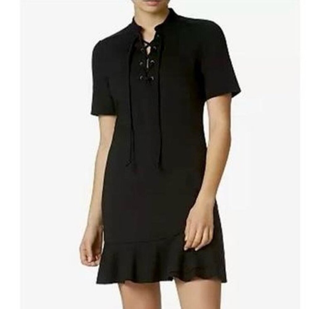 NEW Avec Les Filles Lace Up Muette Mini Dress in Black Women Size Large